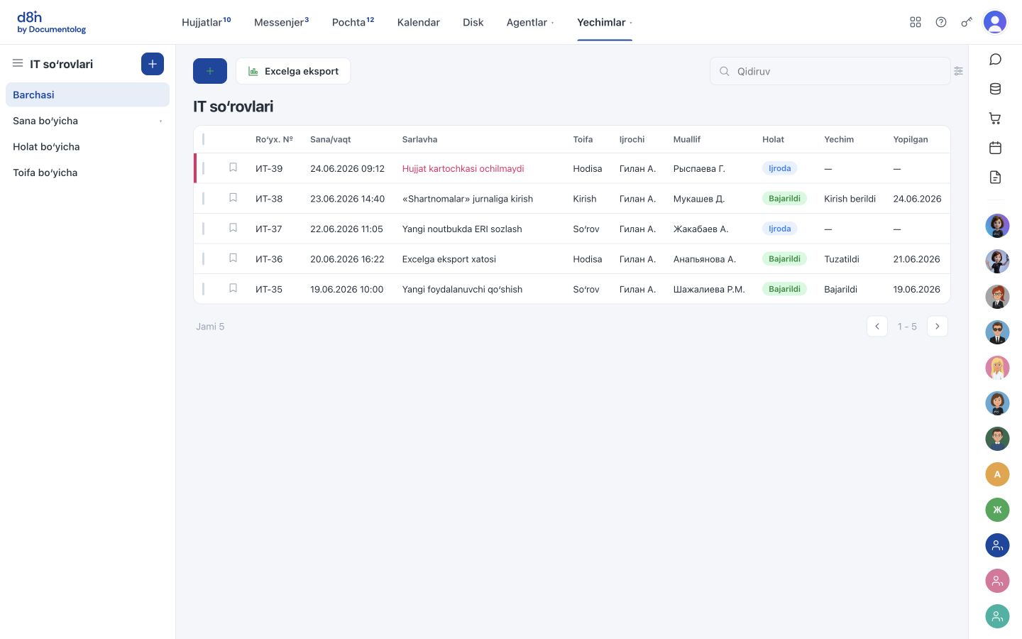 Texnik qoʻllab (ITSM) — d8n.ai tizimidagi yechim interfeysi