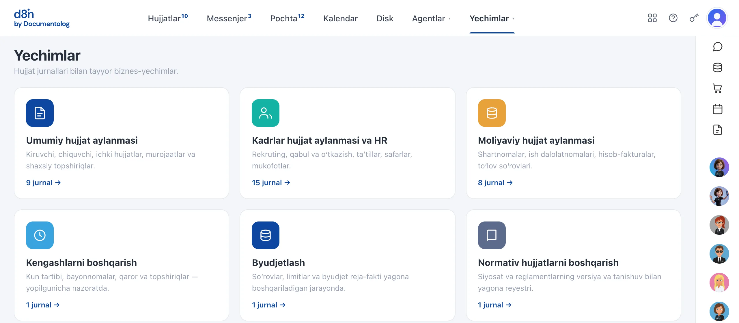 d8n demosidagi «Jarayonlar» moduli, namunaviy maʼlumotlar
